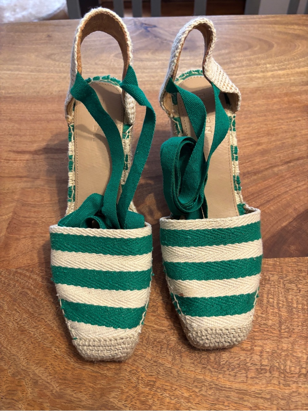 Boden Green and Cream Striped Women’s Espadrille Wedge